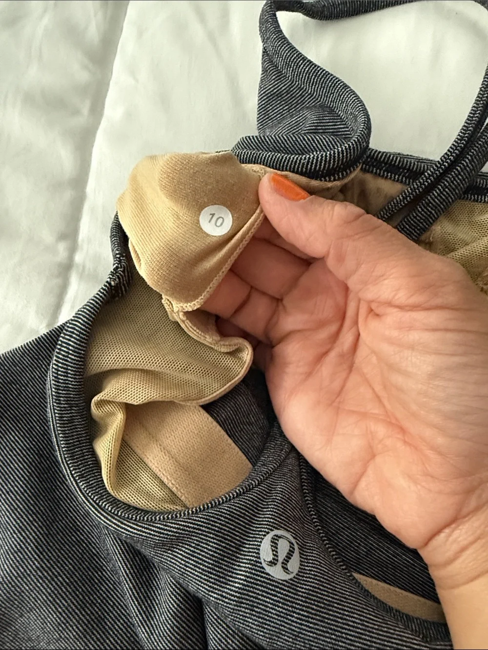 lululemon athletica Black Tank with Tan Lining Built-in Bra no pads 10
